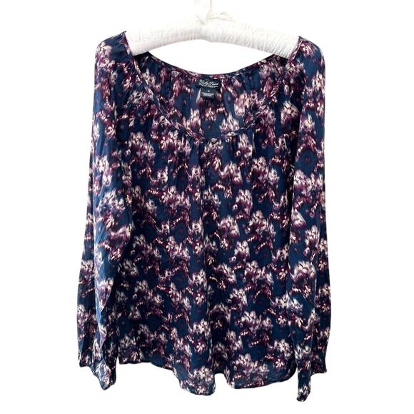 LUCKY BRAND | Purple Navy Floral Blouse Boho Long Sleeve Peasant Top | Medium - Picture 1 of 6